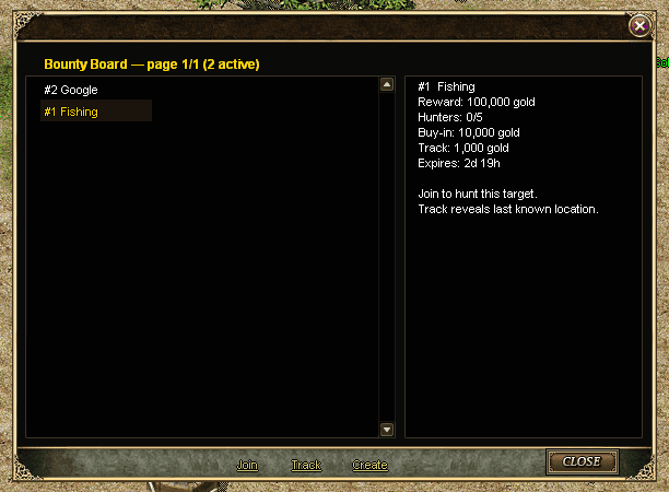 Screenshot of Mir Vengeance bounty board showing fishing bounty details.